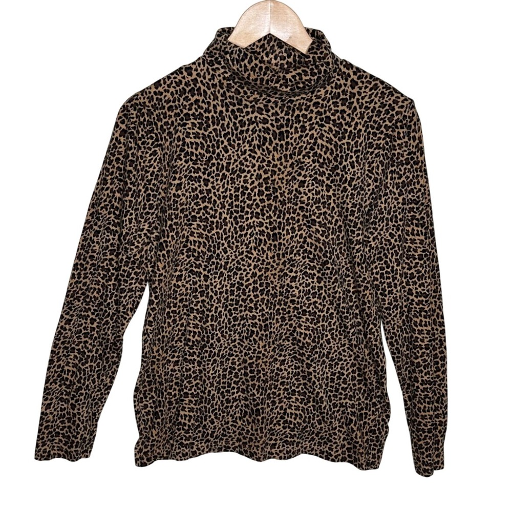 J. Crew Leopard Print Turtleneck Long Sleeve Shirt size Medium Brown/Tan/Black
